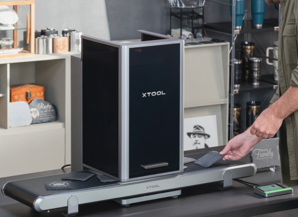 XTool F2 Ultra 60W MOPA fiber laser engraver at Bitform Huntington Beach facility